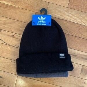 Adidas 2 Pack Women's OSFA Black Granite Trefoil Cuff Beanie Set